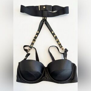 Honey Birdette Black Strappy Harness Bra with Gold Hardware